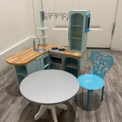 American Girl Doll Gourmet Kitchen Set With Table And Chair For 18” DOLLS