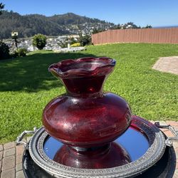Vintage Red Ruby ruffled small vase