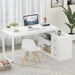 55.1" Large L-Shaped Office Desk with 41.3" File Cabinet, Corner Computer Desk with 3 Drawers & 2 Shelves, Workstation Executive Desk with Storage She