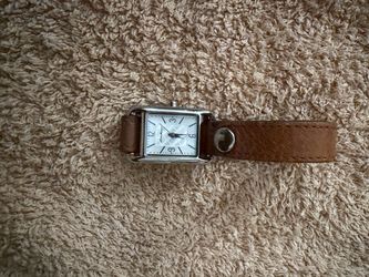 Rectangle Face Watch with Brown Leather Cuff Band