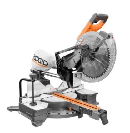 Ridgid R4222, 15 Amp Corded 12 in. Dual Bevel Sliding Miter Saw with 70 Deg. Miter Capacity and LED Cut Line Indicator, Retail $399.