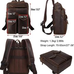 Small Mens Full Grain Leather Backpack for Men Purse Vintage 14 Inch Laptop Bag Business Work Hiking