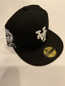 New Era Black La Dodgers upside down logo with Jesus Stitched on the side 59 fifty Size 7’  $35