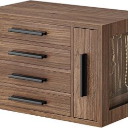 HOOBRO Jewelry Box for Women, Wooden Jewelry Organizer with Transparent Window, 4-Layer Jewelry Organizer Box, Jewelry Holder Organizer for Earrings, 