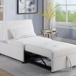  White Solo Sleeper Accent Chair, Solo Sleeper sofa, Single Chair transform to a bed, Sofabed, convertible Couch