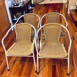 EMMA + OLIVER  | Commercial Aluminum — Beige Rattan Indoor/Outdoor High Quality Stack Chairs | Excellent Condition!