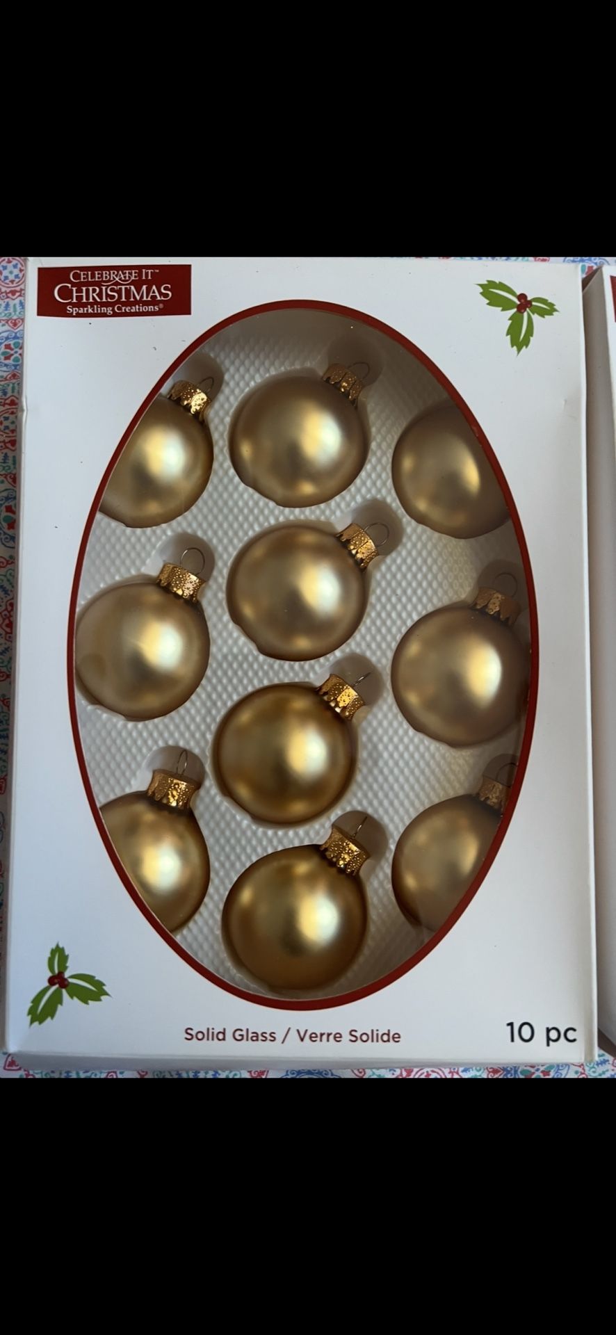 Gold Glass Christmas Ornaments (Set Of 10)