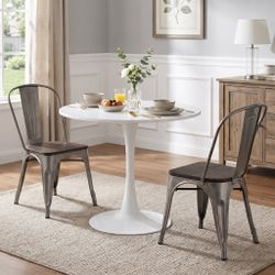 Homy Casa CLIFT + KRICOX Silver Wood 3PC 31.5" White Dining Set with 2 Silver Wood Chairs for Kitchen & Dining Room Open Box