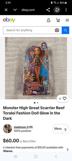 MONSTER HIGH TORALEI Glowsome Ghoulfish NEW in box.