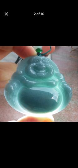 Certificate JADEITE Jade water blue Pendant Happy big Buddha God