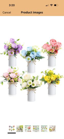 6 Pcs Wedding Table Centerpieces Peonies Artificial Flowers with Vase Summer Floral Arrangement Blue Purple Pink Yellow White Fake Flower Peonies Bouq