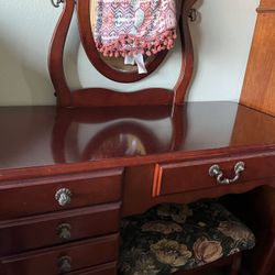 Small Cherrywood Vanity 15x32” With Stool Chair