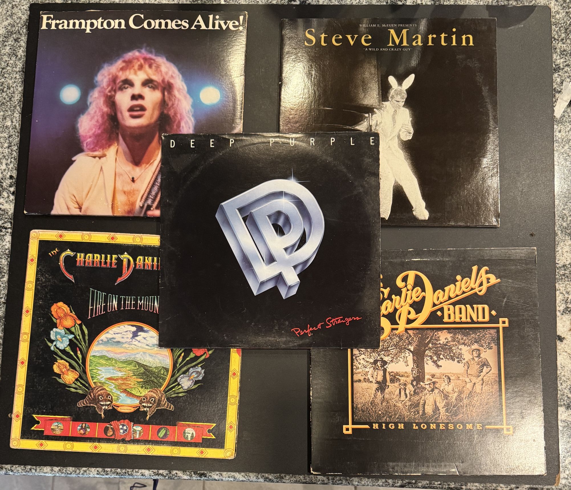 Vinyl Records 5pc Album Lot. Peter Frampton, Charlie Daniel’s, Deep Purple etc.