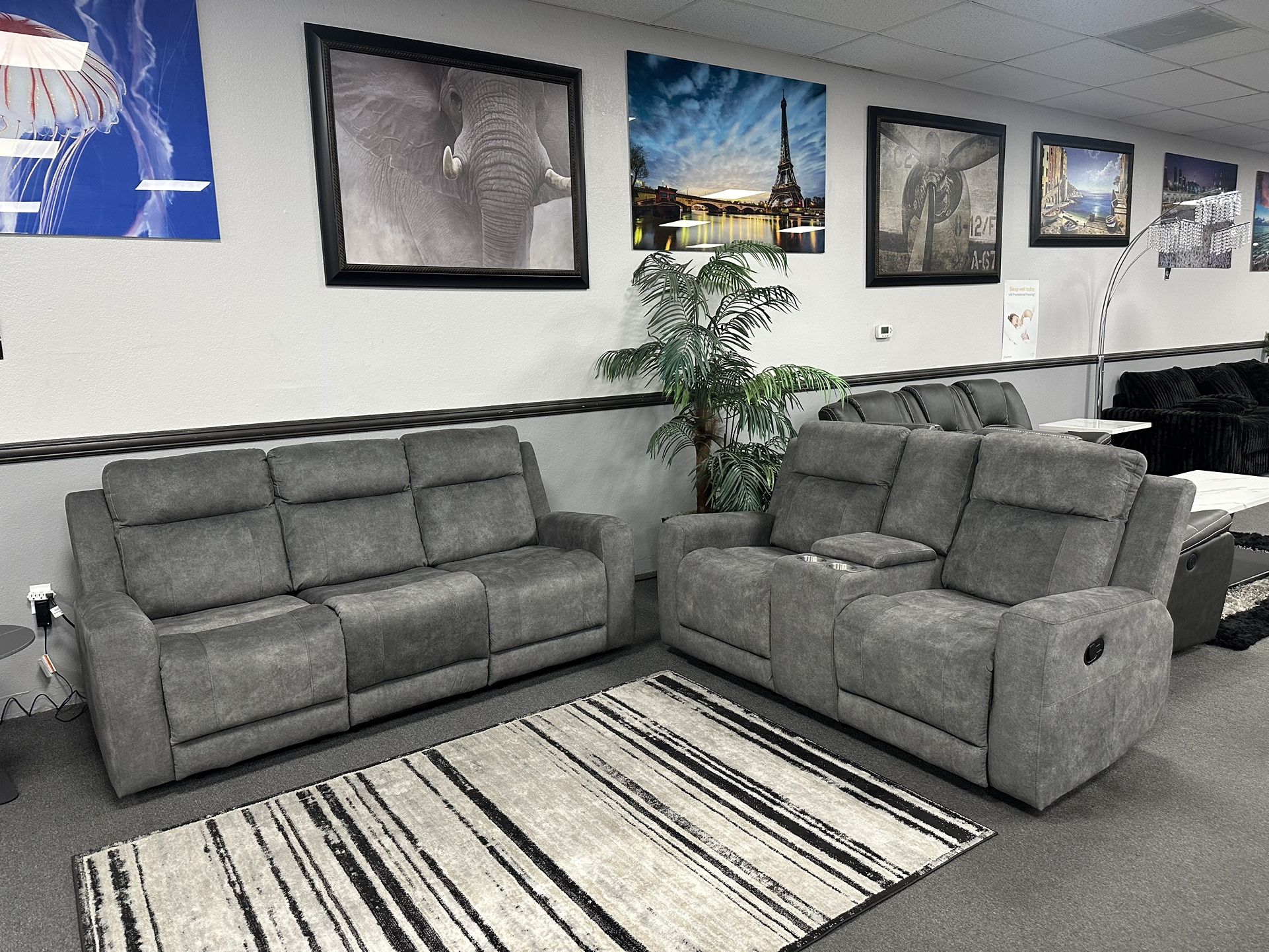 2PC Gray Sofa & Loveseat