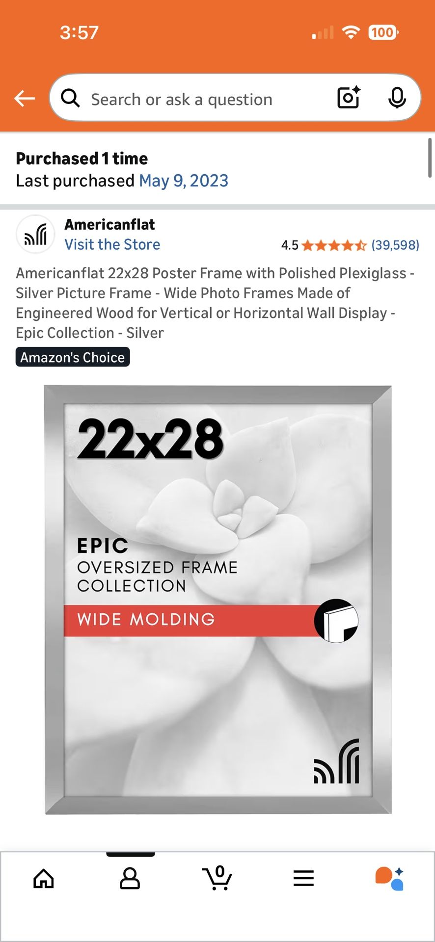 22x28 Silver Poster Frame – New (Minor Damage), Still in Original Packaging