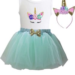 Birthday Girl Unicorn outfit with tulle tutu skirt size 7 or 8