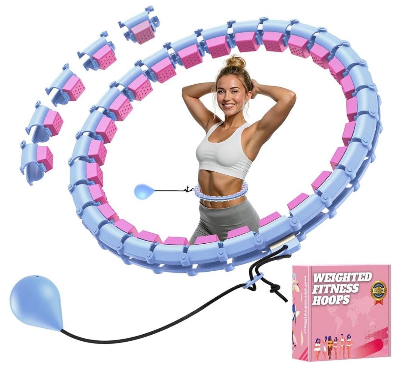 Quiet Hula Circle Hoops,65 inch 32 Knots Plus Size Hula Infinity Fitness Detachable Hoops. Exercise