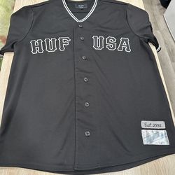 HUF USA Dirtbag Crew Baseball Jersey Black Size M Button-Up Streetwear