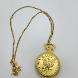 Vintage Gold liberty eagle pocket watch with chain