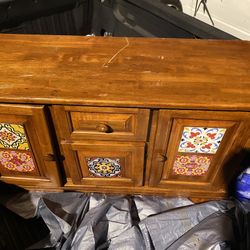 FREE ‼️ Solid Wood Credenza / Sideboard with Ceramic Tile Inlays – Rust / Scratch on Top