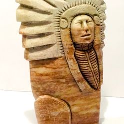 Vintage Native American Indians Alabaster Sculpture Handmade by Artist Diana B. Hand carved alabaster sculpture 