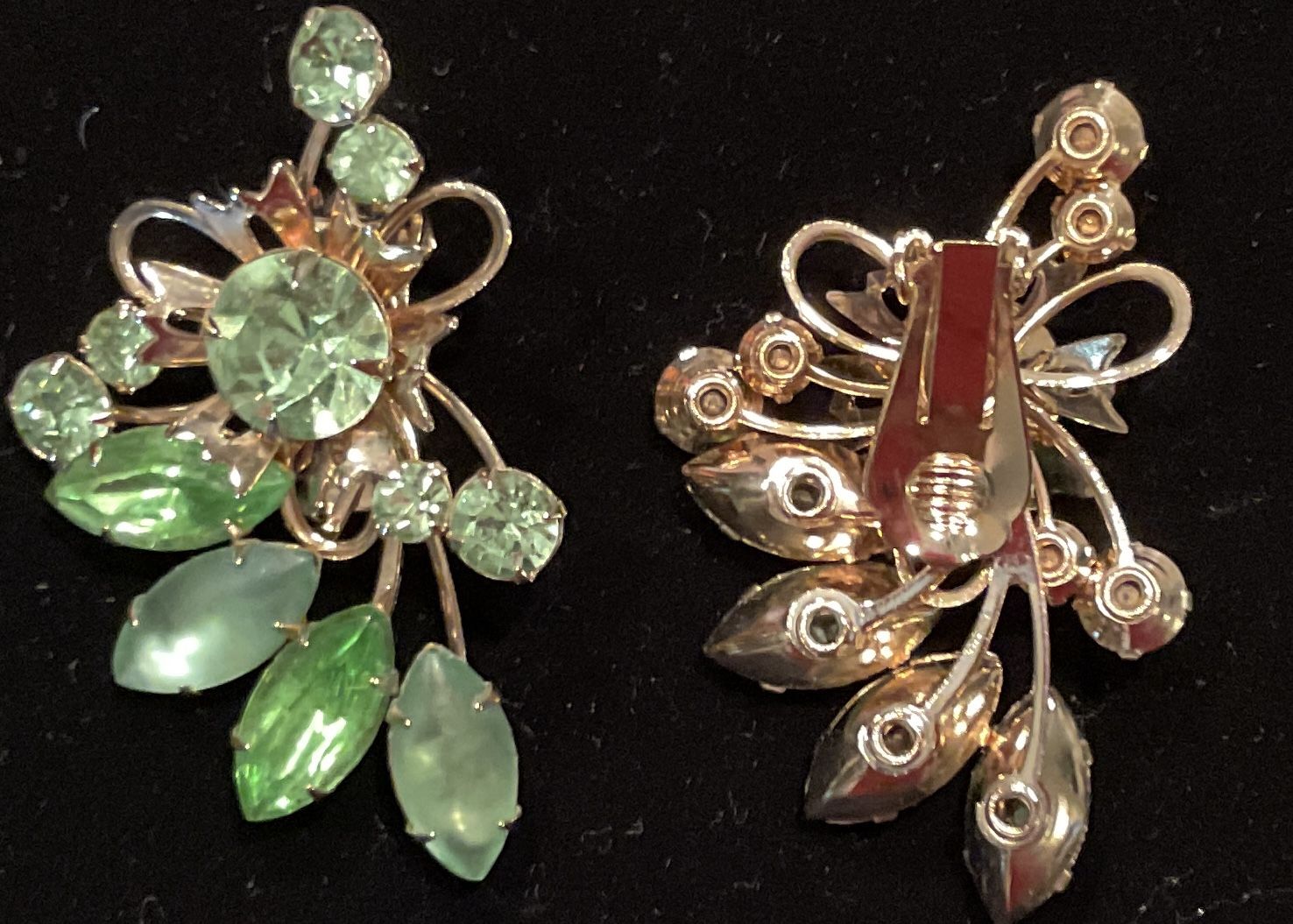 Earrings, Large Beautiful Glass Stones, Gold Tone Clip