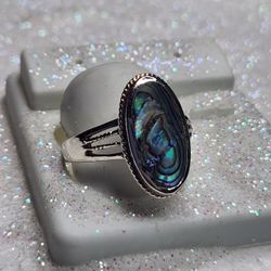 925 Sterling Silver Oval Abalone ring Size 9