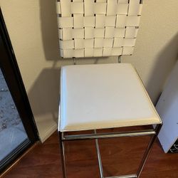 3 White Leather Bar Stools 