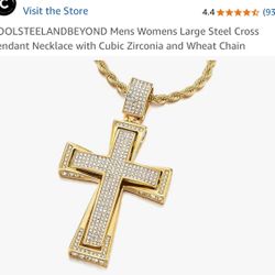 Diamond Cross Pendant With Chain, New