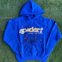 Hoodie Men’s Blue Pullover Hoodie Size L Cotton Fleece Graphic Print
