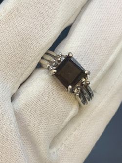 Silver brown stone ring #34084