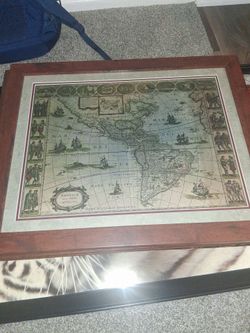 1635 Willem Blaeu Map of America print in custom frame