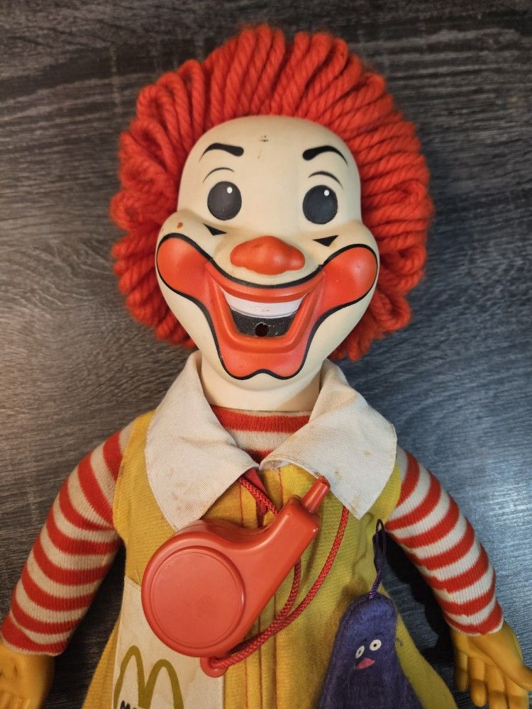 Nice! Vintage 1978 McDonald's Hasbro Ronald McDonald Doll w/Whistle & Grimace