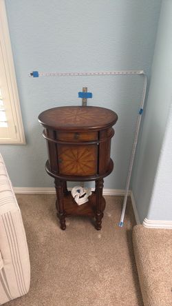 Round Wood Accent Table with Cabinet