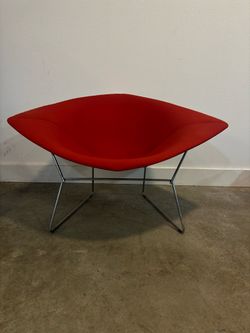 Authentic Knoll Harry Bertoia Upholstered Wire Lounge Chair – Red:
