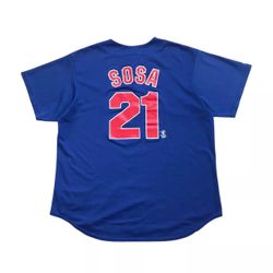 VINTAGE MAJESTIC CHICAGO CUBS SAMMY SOSA JERSEY 2XL XXL BLUE SCRIPT LOGO MLB Y2K