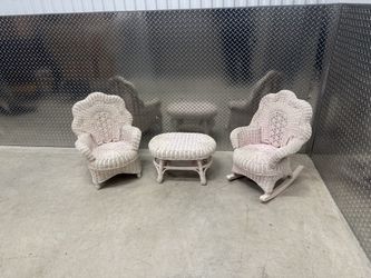 Vintage Children’s wicker chairs set, table rocking chair