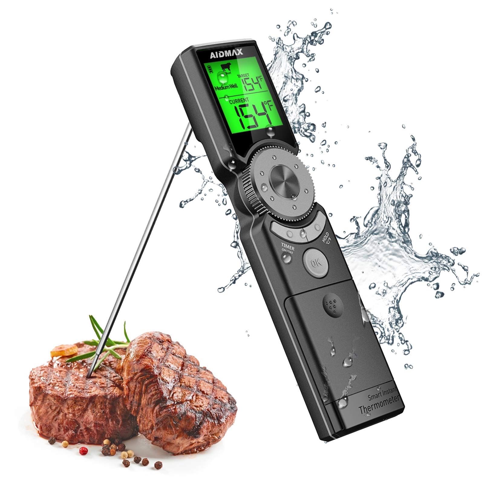 Instant Read Meat Thermometer for Cooking, Grilling, BBQ, Baking, Turkey - Mini6 IP65 Digital Waterproof Kitchen Food Thermometers with Large 3 Colors
