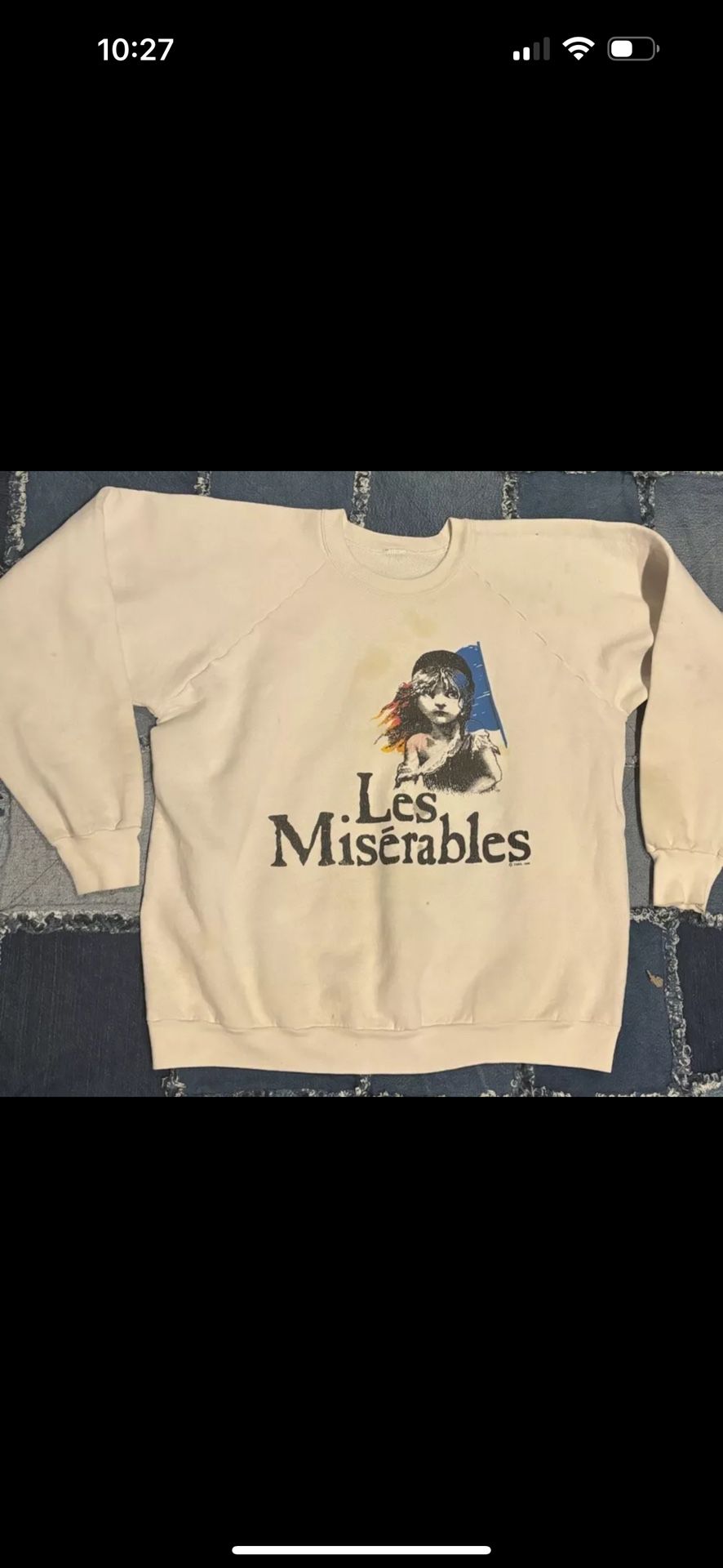 Les Miserables Sweatshirt White 1986 Sweater Thrashed Vintage