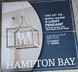 Hampton Bay Boswell Quarter 3-Light Brushed Nickel Pendant with Weathered Wood Accents 