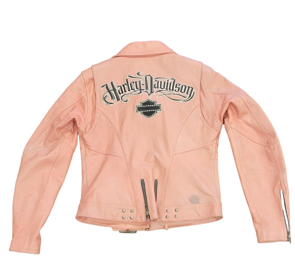 Women's Harley Davidson Pink/Peach/Coral Leather Biker Jacket Medium