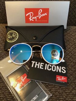 Ray-Ban RB3647-N 001/4O Round Double Bridge Blue Mirror Sunglasses 51mm Made in Italy