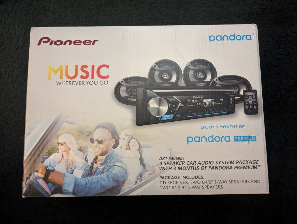 Pioneer 4 Speaker Car Audio System Package with 3 Months of Pandora Premium DXT-S4069BT