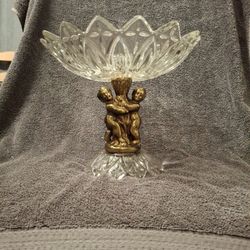 VTG Hollywood Regency Pedestal With Two Brass Cherubs