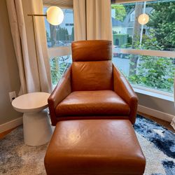West Elm Austin Leather Swivel Chair + Ottoman - (Gently Used)
