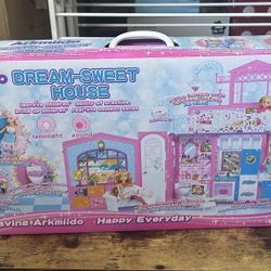 New Dream-Sweet House Deluxe Doll House (Pink House with 3 Dolls)