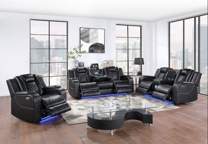 Power Recliner Sofa w/Power headrest, LED Light, Bluetooth Speaker & Console