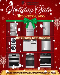Holiday Sale @ R&R Appliances Outlet In Moreno Valley 12/6