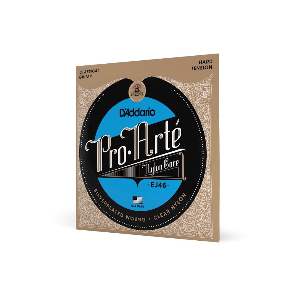 D'Addario Guitar Strings - Pro-Arte Classical Guitar Strings - EJ46 - Nylon Guitar Strings - Silver Plated Wound, Nylon Core - Hard Tension, 1-Pack