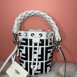 Canvas Nappa F is Fendi FF Embroidered Mini Mon Tresor Bucket Bag White Black